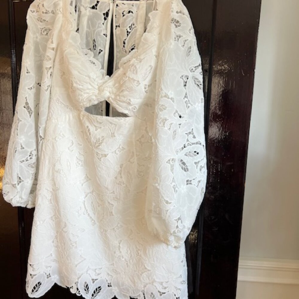 Jenny Yoo White Lace Mini Dress with Scalloped Cutout - Picture 4 of 5